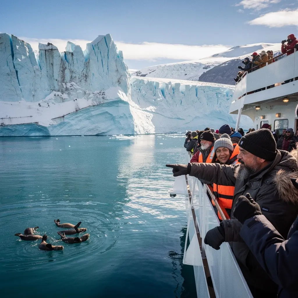 Туристы, исследующие заповедные территории Аляски на лыжах.
