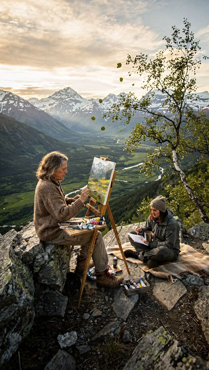 Корабль, плывущий среди кристально чистых вод, окруженных заснеженными горами и ледяными формациями.